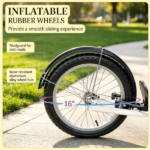Pink 16" Inflatable Youth Scooter: Kick Scooter with Adjustable Handlebars, Double Brakes, Basket and Cupholder - Image 5