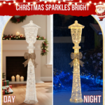 5FT Lighted Lamp Post with Bowknot Christmas Decorations, Pre-lit Holiday Decor with 110 Warm White LED Lights for Xmas Outdoor Indoor Decor Lighted Holiday Displays - Image 8