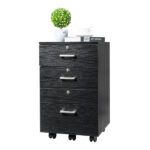 Black Wood Grain Density Board Three Drawers Wooden Filing Cabinet - Image 9