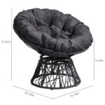 38" Ergonomic Swivel Wicker Papasan Chair with Thick Tufted Cushions, 360 Degree Rotatable Chairs for Living Room Bedroom Reading Room, Gray Cushion - Image 3
