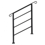 [Same Code 52168185 78675783]Handrails for Outdoor Steps, Wrought Iron Handrail Fits 1 or 3 Steps, Transitional Handrail with Installation Kit, Black