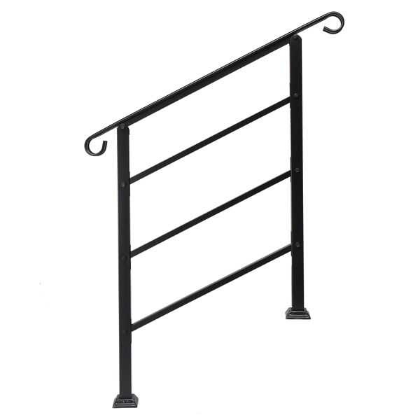 [Same Code 52168185 78675783]Handrails for Outdoor Steps, Wrought Iron Handrail Fits 1 or 3 Steps, Transitional Handrail with Installation Kit, Black