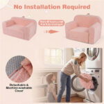 No-Assembly Kids Sofa, Soft Teddy Fleece Foam Couch with Carry Handle & Removable Washable Cover (Pink) - Image 6