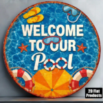 CIFbuy 1pc 8x8in Welcome To Our Pool Sign, "Retro 2D" Flat Round Plaque, Pool Party Backyard Poolside Beach Hut Decor, Plaque, Pool Party Backyard Poolside Beach Hut Decor, TikTok, TikTok, Self-pickup Logicoics - Image 6