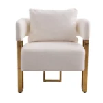 TS Modern decorative chair, living room side chair with gold metal legs, no wheels, suitable for dressing area, reception room, office,Teddy fleece upholstered metal foot sofas 2PCS White - Image 7