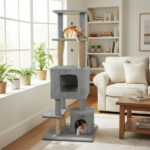 64" Light Gray Cat Tower with Plush Perches & 3 Dangling Balls, Jute Scratching Posts & Anti-Tipping Device for Multi-Cat Households - Image 4