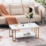Same Code 35647920 (106 x 50 x 48cm) Simple Double-layer Golden Iron Pipe Marble PVC Coffee Table Rectangular - Image 30