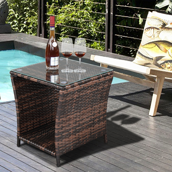 Replace 6088352 Glass Surface Brown Gradient Iron Frame Rattan Side Table
