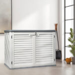 Outdoor Storage Shed, 34 Cu Ft Horizontal Outdoor Storage Cabinet, Lockable Outdoor Storage Box for Garbage Cans, Lawn Mower and Tools, Grey & White - Image 3