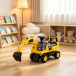 Yellow Toddler Excavator Toy – Anti-Tip Design, Manual Shovel, Horn, Hidden Storage - Image 6