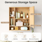 2 in 1 Mirrored Bathroom Wall Cabinet, Space-Saving Medicine Cabinet with Hidden Storage & Shelves - Natural - Image 9