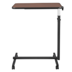 Multifunctional Adjustable Bedside Table MDF + Iron Movable Sofa Side Table 4-Wheeled Small Computer Desk with Brakes 26.5*16.5*27~44in Dark Wood Grain Color - Image 10
