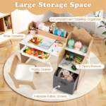 Kids Table and Chair Set with Storage Drawers House-Shaped Study Desk for Playroom Bedroom- Natural - Image 10
