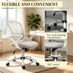 Gray Mid-Back Mesh Office Chair – for Long Hours Working, Swivel Computer Chair, Rocking Function, Rolling Wheels - Image 7