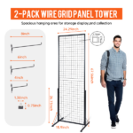 2-Pack 24"x67" Commercial Grid Wall Display with T-Base Stand - Double-Sided Wire Panel System for Retail Stores, Craft Fairs & Trade Shows (Includes Hooks & Clips) - Image 5
