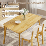 1 Table 2 Chairs 1 Bench Dining Set, Rubber Wood Frame with Beige Upholstered Seats, Natural Wood Finish Rectangular Kitchen Dining Furniture - Image 2