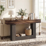 63" Long Narrow Entryway Table with Anti-Tip Safety, Farmhouse Sofa Console Table with 2-Tier Storage for Living Room Hallway Foyer - Image 9