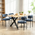All-in-One Gray 4-Piece Modern Round Upholstered Kitchen Chairs, Curved Backrest, Soft Thick Cushion Dining Set Only chairs - Image 6