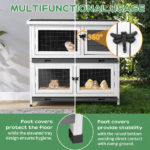 2 Story Solid Wood Rabbit Hutch Bunny Cage with 2 Large Main Rooms, Indoor Outdoor Rabbit House Guinea Pig Cage Pet House for Small Animals with 2 Removable Trays, Grey - Image 12