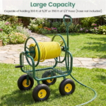 Heavy Duty Garden Hose Reel Cart with 10" Pneumatic Wheels, Large Capacity Hose Winder with Storage Basket & Brass Fittings -Green - Image 8