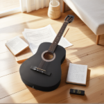 Matte Black 38-inch Round Acoustic Guitar with Picks, Strings, Capo, Case, Tuner, and Strap - Image 13