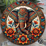 CIFbuy 1pc 8x8in Vintage Elephant Decorative Plaque, "" Decorative Plaque, 2D Flat Round Sign Indian Style Wall Art TikTok, TikTok, teemu Self-pickup Logi Aics