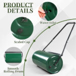 24in Heavy Duty Steel Lawn Roller, Garden Roller Can Be Filled with Water or Sand, Hand Roller with U-shaped Handle, Green & Black - Image 17