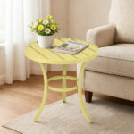 Outdoor Round Side Table, Small Metal Table Patio End Table Coffee Bistro Table for Indoor Outdoor, Light Yellow - Image 5