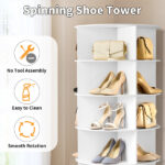 7-tier, 360° rotating wood-plastic composite shoe rack, 60*60*184cm, white - Image 5