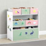 Design & Store 6 Bin Toy Storage Organizer with Interchangeable Patches, Green/Pink