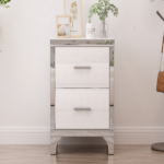 Elegant High Gloss Nightstand with Metal Handle,Mirrored Bedside Table with 2 Drawers for Bedroom,Living Room,White - Image 7