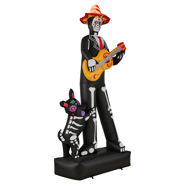 7.3ft Ghostly Musician with Dog, 6 LEDs, Black, White, Orange, Halloween Inflatable Decoration, 1500mA, 12V, US Standard