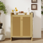 42.5" Tall Rattan Shoe Cabinet with Doors, 6-Tier Wooden Freestanding Shoe Storage Organizer with Adjustable Shelves, Mid-Century Entryway Shoe Cabinet for Hallway & Living Room - Image 17