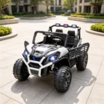 White 2 Seater 24V Kids Electric Car, Remote Control 3 Speed LED Lights Music Horn Spring Suspension Slow Start