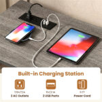 4 Piece Counter Height Bar Table Set with Charging Station & USB Ports, Gray Pub Table with 3 Stools - Image 11