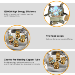 13KW Stepless Adjustable Camping Gas Stove Windproof 5 Burner Head Copper Preheating Tube, Piezo Ignition Compatible with Butane Propane ISO Canister Foldable Design with 33.5in Hose Storage Bag - Image 8