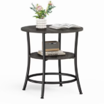 2-Tier Round Side Table Space-Saving End Table for Small Living Room & Bedroom Wood Grain Gray