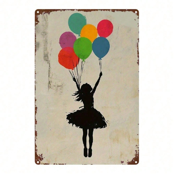 CIFbuy Vintage Balloon Metal Wall Art 8x12 Inch Colorful Iron Tin Sign Silhouette Retro Decor For Room Party Easy Mount 2D Flat TikTok, TikTok, Self-pickup Logiopics