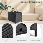 [Replace old code: 87829965] Outdoor PE Wicker Side Table with Storage, Patio Rattan End Table Square Container for Furniture Covers, Toys and Gardening Tools, Black - Image 5