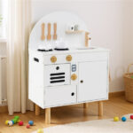 White Wooden Kids Play Kitchen with Interactive Stove & Sink, ASTM/CPSIA Compliant Pretend Cooking Set for Ages 3+ - Image 2