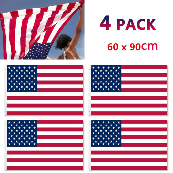 4pcs 2X3FT 60*90cm American Flag USA Flag Printed Nylon Flag National Flag w/Brass Grommets Courtyard Decoration Festival Decoration Flag(US Logistics only For USPS.TK/TMEU only For self-pickup)