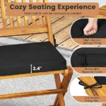 3 Pieces Foldable Acacia Wood Patio Bistro Set, Outdoor Round Table & 2 Ergonomic Chairs with Removable Black Cushions for Balcony Backyard - Image 7