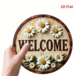 CIFbuy Welcome | Daisy Pattern Circular Iron Sign, 2D Flat Vintage Metal Wall Art, Rustic Welcome Theme Decor For Bedroom Bathroom Livi TikTok, TikTok, Livi Self-pickup Logiopics - Image 4