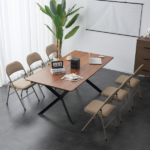 4pcs Elegant Foldable Iron & PVC Chairs for Convention & Exhibition Light Brown - Image 19
