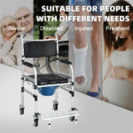 2-in-1 Aluminum Commode Shower Wheelchair Bath/Toilet Use, Adjustable Height (38"-42"), Foldable Pedal, Aluminum Alloy Frame, Soft Sponge Cushion - Image 4