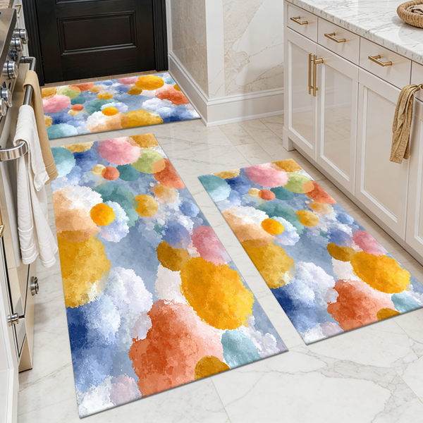 39a05f87-335a-4a9c-842a-8b0df64b6e46.png Three-piece kitchen rug set, non-slip and washable, abstract pattern kitchen hallway rug, soft and comfortable, suitable for sinks, floors, entrances, hallways and bathrooms. - Image 1