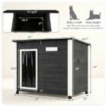 34" x 20" x 25" Outdoor Dog House with Sloped Asphalt Roof, Elevated Floor & Openable Roof Weatherproof Pet Kennel with PVC Door Curtain for Medium Large Dogs Gray - Image 8