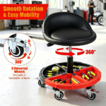 Adjustable Rolling Mechanic Stool with Backrest & Removable Tool Tray, 360° Swivel Lockable Wheels Heavy Duty 330 LBS Capacity Gas Lift Workshop Repair Seat Black Red - Image 7