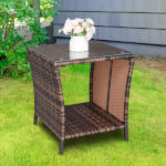 Replace 6088352 Glass Surface Brown Gradient Iron Frame Rattan Side Table - Image 33