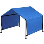 4*4*3.3FT Black Iron Pipe PVC Coated Polyester Tarpaulin Waterproof and UV-resistant Blue Pet Tent. Tarpaulin bottom is sewn together; top has Velcro closure - Image 3